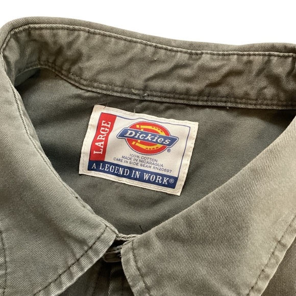 Dickies R12634 Drab Green Snap Heavy Duty Work Shirt Large 100% Cotton, Greaser - Picture 3 of 14